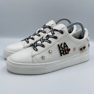 Karl Lagerfeld Paris Cammy E24 Women's 9.5 White Logo Platform Sneakers Low Top